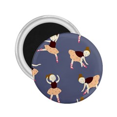 Cute  Pattern With  Dancing Ballerinas On The Blue Background 2 25  Magnets by EvgeniiaBychkova