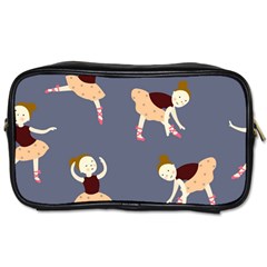 Cute  Pattern With  Dancing Ballerinas On The Blue Background Toiletries Bag (two Sides) by EvgeniiaBychkova