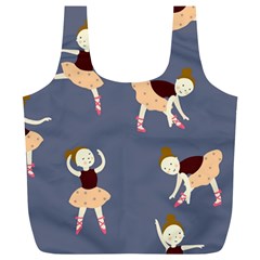 Cute  Pattern With  Dancing Ballerinas On The Blue Background Full Print Recycle Bag (xl) by EvgeniiaBychkova