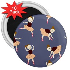 Cute  Pattern With  Dancing Ballerinas On The Blue Background 3  Magnets (10 Pack)  by EvgeniiaBychkova