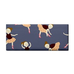 Cute  Pattern With  Dancing Ballerinas On The Blue Background Hand Towel by EvgeniiaBychkova