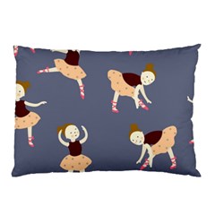 Cute  Pattern With  Dancing Ballerinas On The Blue Background Pillow Case (two Sides) by EvgeniiaBychkova