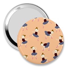 Cute  Pattern With  Dancing Ballerinas On Pink Background 3  Handbag Mirrors by EvgeniiaBychkova