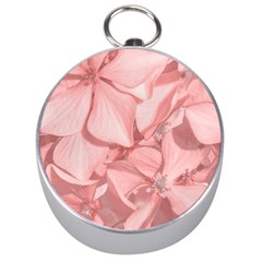 Coral Colored Hortensias Floral Photo Silver Compasses by dflcprintsclothing