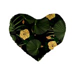 Tropical vintage yellow hibiscus floral green leaves seamless pattern black background. Standard 16  Premium Flano Heart Shape Cushions Front