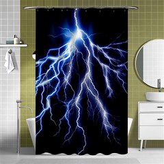 Blue Lightning At Night, Modern Graphic Art  Shower Curtain 48  X 72  (small)  by picsaspassion