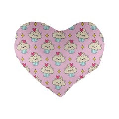 Kawaii Cupcake  Standard 16  Premium Heart Shape Cushions by lisamaisak