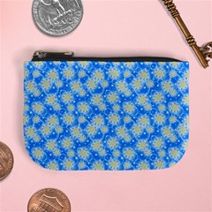 Hydrangea Blue Glitter Round Mini Coin Purse by Dutashop