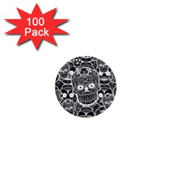 Sugar Skulls Bw 1  Mini Buttons (100 Pack)  by ExtraAwesomeSauce