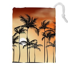 Sunset Palm Trees Beach Summer Drawstring Pouch (5xl) by ExtraAwesomeSauce