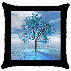 Crystal Blue Tree Throw Pillow Case (black) by icarusismartdesigns