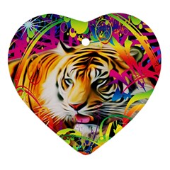 Tiger In The Jungle Heart Ornament (two Sides) by icarusismartdesigns