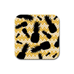 Ananas Chevrons Noir/jaune Rubber Square Coaster (4 Pack)  by kcreatif