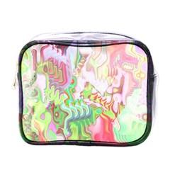 Boho Hippie Trippy Psychedelic Abstract Hot Pink Lime Green Mini Toiletries Bag (one Side) by CrypticFragmentsDesign