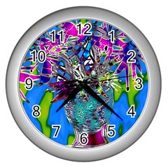 Exotic Flowers In Vase Wall Clock (silver) by LW323