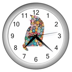 Flower Cat Wall Clock (silver) by LW323