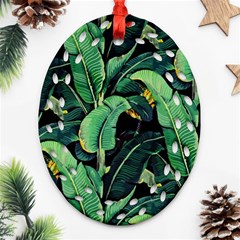 Night Banana Leaves Ornament (oval Filigree) by goljakoff