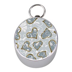   Gold Hearts On A Blue Background Mini Silver Compasses by Galinka