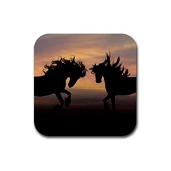 Evening Horses Rubber Coaster (square)  by LW323