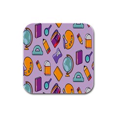 Back To School And Schools Out Kids Pattern Rubber Square Coaster (4 Pack)  by DinzDas