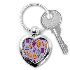 Back To School And Schools Out Kids Pattern Key Chain (heart) by DinzDas