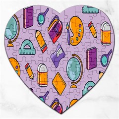 Back To School And Schools Out Kids Pattern Jigsaw Puzzle (heart) by DinzDas