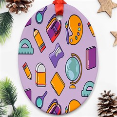 Back To School And Schools Out Kids Pattern Oval Ornament (two Sides) by DinzDas