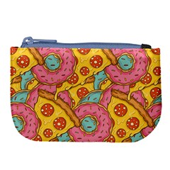 Fast Food Pizza And Donut Pattern Large Coin Purse by DinzDas