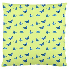 Blue Butterflies At Lemon Yellow, Nature Themed Pattern Large Flano Cushion Case (two Sides) by Casemiro