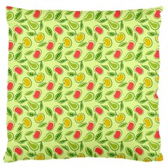 Vector Fruits Pattern, Pastel Colors, Yellow Background Large Flano Cushion Case (two Sides) by Casemiro