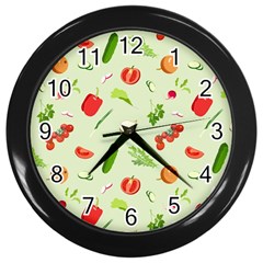 Seamless Pattern With Vegetables  Delicious Vegetables Wall Clock (black) by SychEva