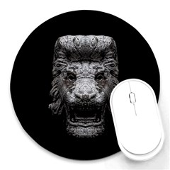 Creepy Lion Head Sculpture Artwork 2 Round Mousepads by dflcprintsclothing