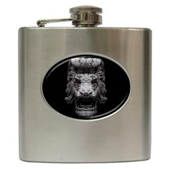 Creepy Lion Head Sculpture Artwork 2 Hip Flask (6 Oz) by dflcprintsclothing