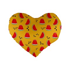 Slices Of Juicy Red Watermelon On A Yellow Background Standard 16  Premium Heart Shape Cushions by SychEva