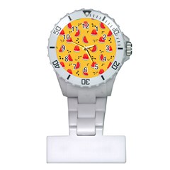 Slices Of Juicy Red Watermelon On A Yellow Background Plastic Nurses Watch by SychEva