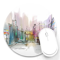 Drawing-watercolor-painting-city Round Mousepads by Sudhe