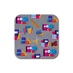 80s And 90s School Pattern Rubber Square Coaster (4 Pack)  by NerdySparkleGoth