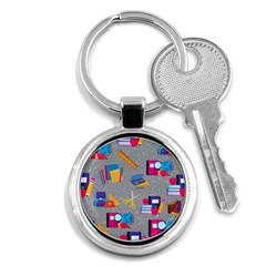 80s And 90s School Pattern Key Chain (round) by NerdySparkleGoth