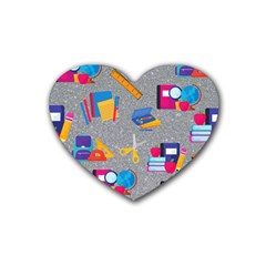 80s And 90s School Pattern Heart Coaster (4 Pack)  by NerdySparkleGoth