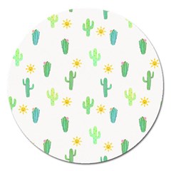 Green Cacti With Sun Magnet 5  (round) by SychEva