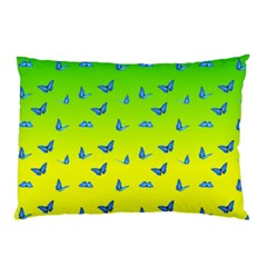 Blue Butterflies At Yellow And Green, Two Color Tone Gradient Pillow Case (two Sides) by Casemiro