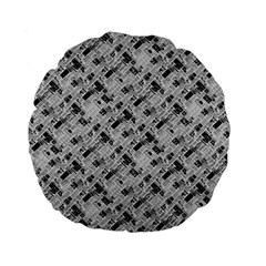 8 Bit Newspaper Pattern, Gazette Collage Black And White Standard 15  Premium Flano Round Cushions by Casemiro