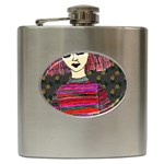 Floral Band Goth Girl Grey Bg Hip Flask (6 oz) Front