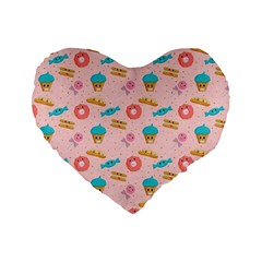 Funny Sweets With Teeth Standard 16  Premium Heart Shape Cushions by SychEva