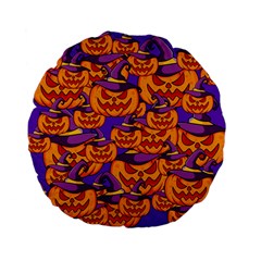 Purple And Orange Pumpkins, Crazy Halloween Pattern, Jack O  Lantern Standard 15  Premium Flano Round Cushions by Casemiro