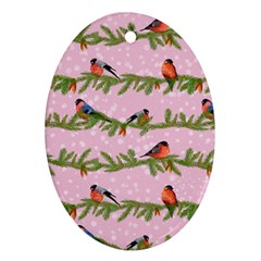 Bullfinches Sit On Branches On A Pink Background Oval Ornament (two Sides) by SychEva