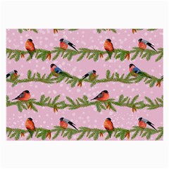 Bullfinches Sit On Branches On A Pink Background Large Glasses Cloth by SychEva