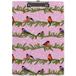 Bullfinches Sit On Branches On A Pink Background A4 Clipboard Front