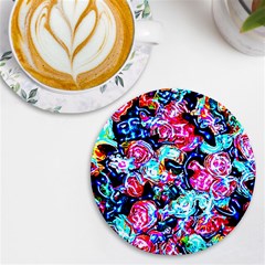 Neon Floral Uv Print Round Tile Coaster by 3cl3ctix