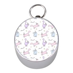 Unicorn Cats Pattern 2 Mini Silver Compasses by Littlebird